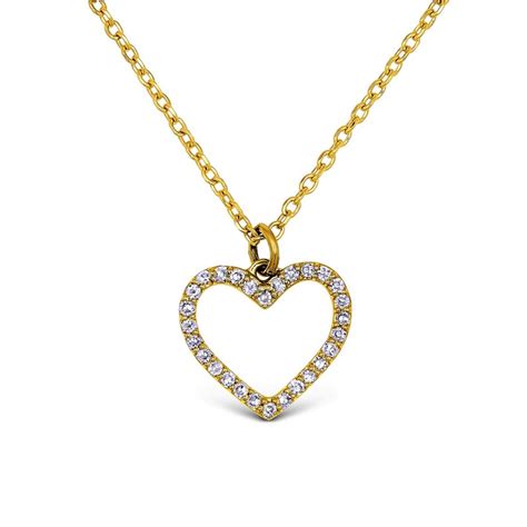 14k Solid Gold Natural Diamond Open Diamond Heart Pendant Etsy