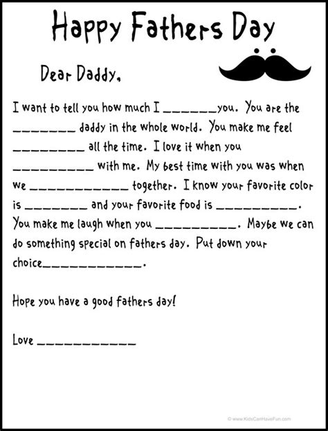 But when is father's day celebrated outside the united states? Fathers Day Fill-in-the-blanks Letter | Gift ideas ...