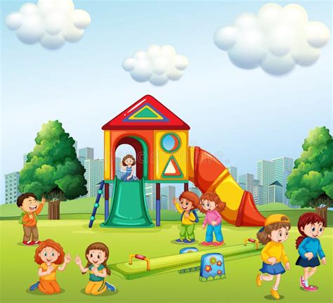 Children Playing At Playground Stock Vector Illustration Of Outdoor