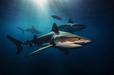 Premium Photo A Group Of Sharks Swimming In The Ocean