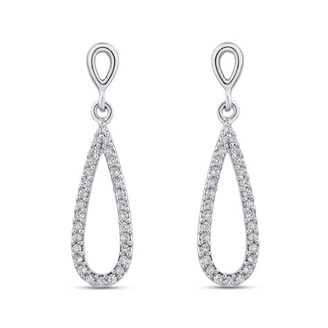 Crafted in 14k white gold, each earring features a mesmerizing 1 ct. 10K White Gold 1/3 ct White Diamond Teardrop Dangle ...