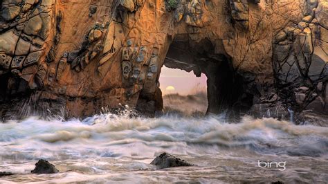 🥇 Ocean Beach Cave Bing Rocky Sea Wallpaper 105095