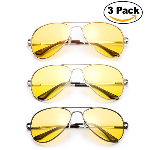 newbee 3 pack night vision driving glasses yellow amber lens and day time driving sunglasses