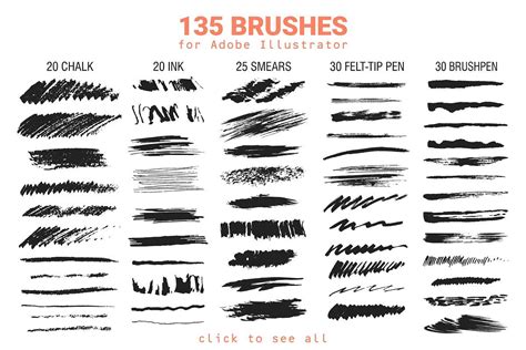 135 Vector Brushes For Illustrator Vector Brush Illustration Brush