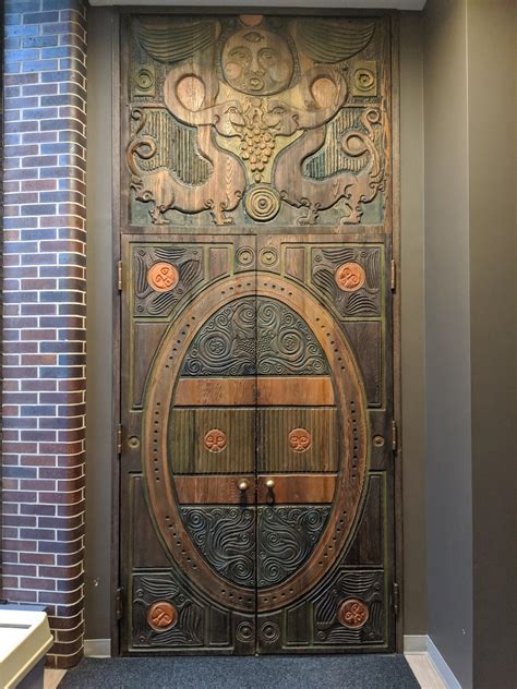 Giant Hand Carved Wooden Doors At My Workplace Like For Real Dough