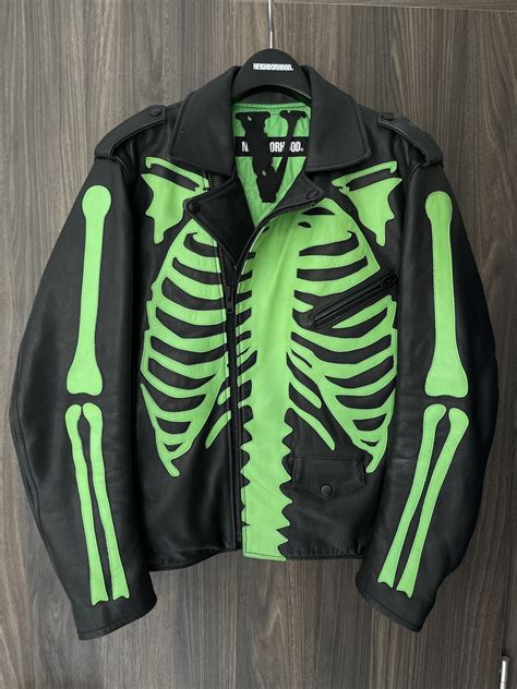 Neighborhood Vlone X Neighborhood Skeleton Leather Jacket Black Green
