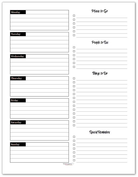 Free Black And White Weekly Planner Printables Weekly Planner