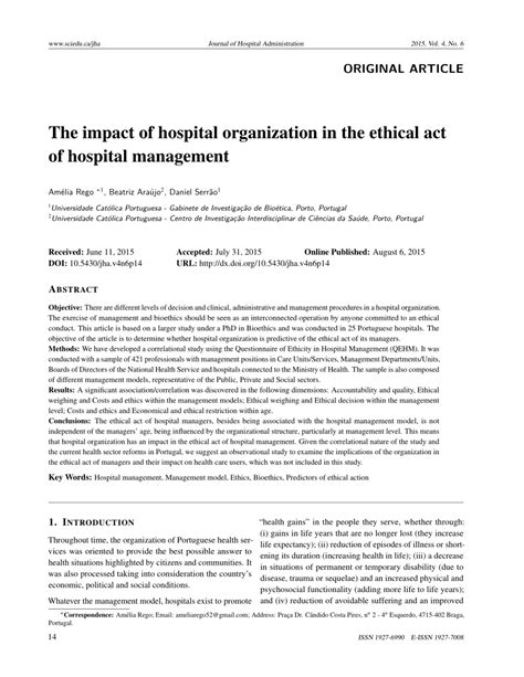 Pdf The Impact Of Hospital Organization In The Ethical Act Of