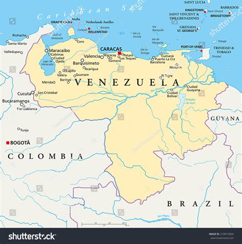 Venezuela Political Map Capital Caracas National เวกเตอร์สต็อก ปลอด