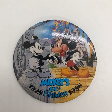 Vintage Mickeys 60th Birthday Button Pin Gem