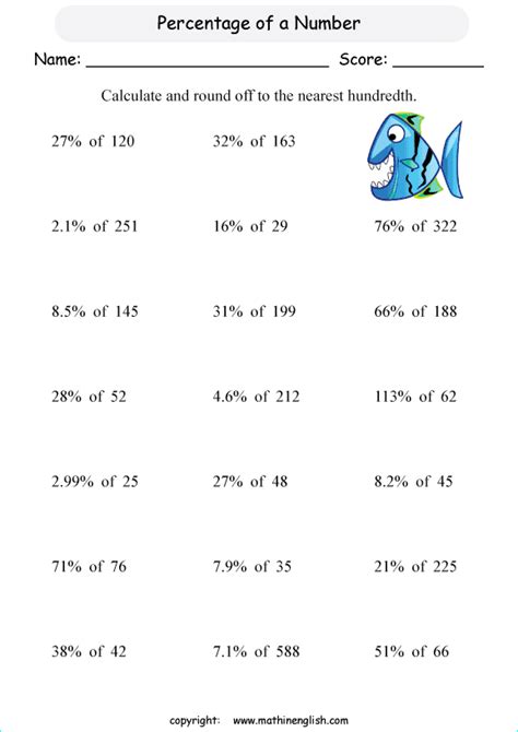 Finding Percent Of Whole Numbers Worksheet