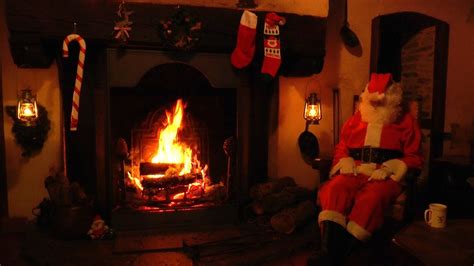 Crackling Fireplace Scene With Santa And Relaxing