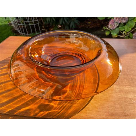 Mid Century Amber Glass Center Console Flare Art Bowl Etsy
