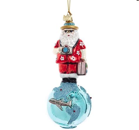 Tourist Santa On Globe Glass Ornament Winterwood Gift Christmas Shoppes