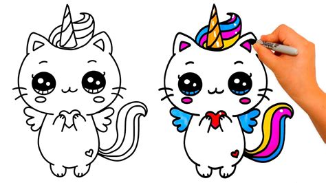 🦄😻how To Draw A Unicorn Cat Kawaii Easy Cómo Dibujar Un Gato Unicornio Fácil Youtube