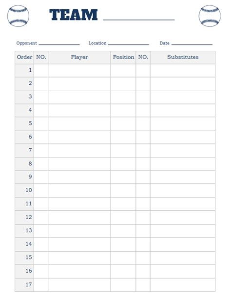 Free Printable Baseball Lineup Cards