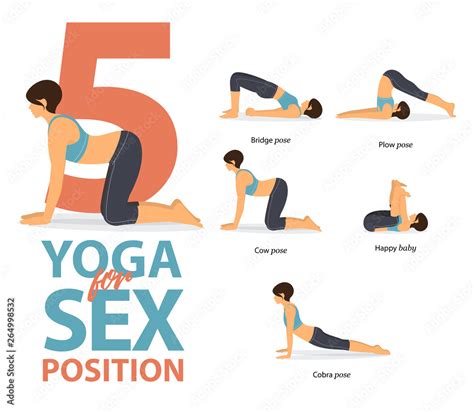 vecteur stock set of yoga postures female figures infographic 5 yoga poses for sex position in