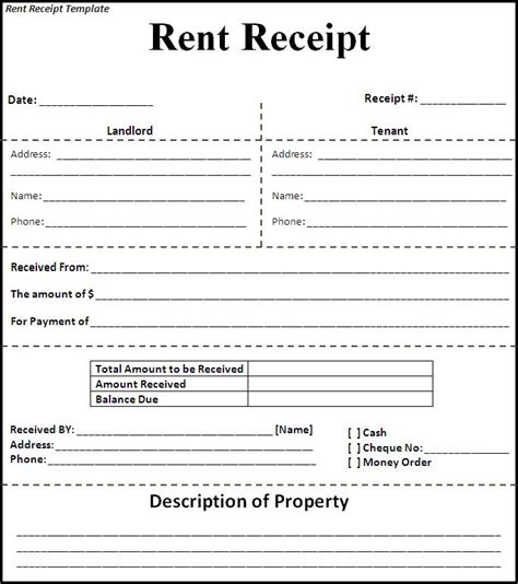 Rent Receipt Template Free Formats Excel Word