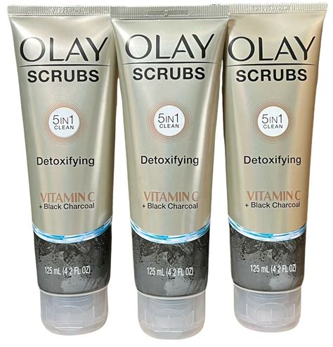 3x Olay Scrubs 5 In 1 Detoxifying Face Scrub With Vitamin C And Black