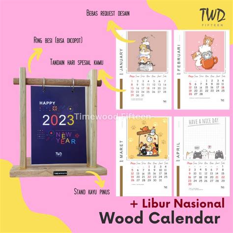 Jual Kalender Meja 2023 Aesthetic Kalender Duduk Kalender Kayu Gantung