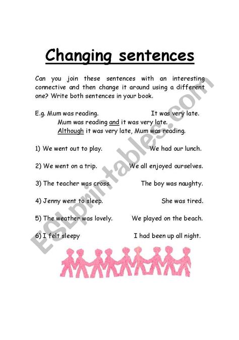 English Worksheets Changing Sentences