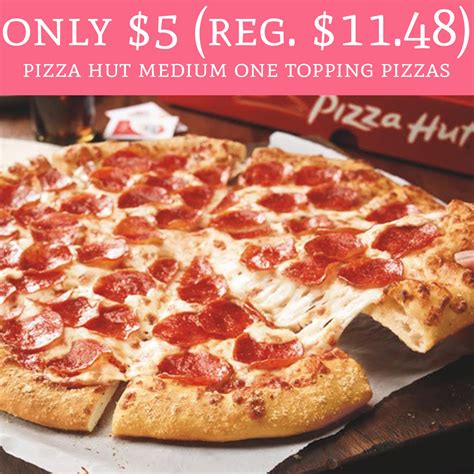 Delivery operating hours vary depending on store location. Only $5 (Regular $11.48) Pizza Hut Medium One Topping ...