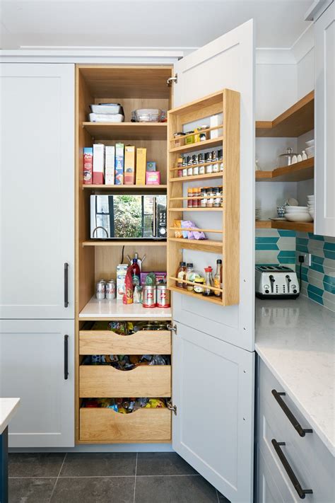 Shaker Larder In Purbeck Stone With Oak Spice Rack And Internal Drawers