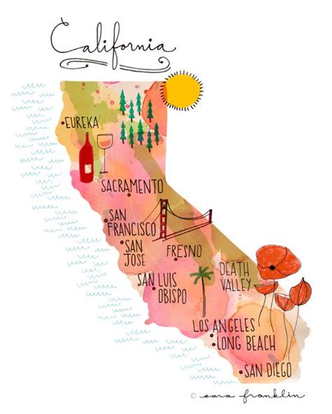 California Map Illustration By Sara Franklin California Map
