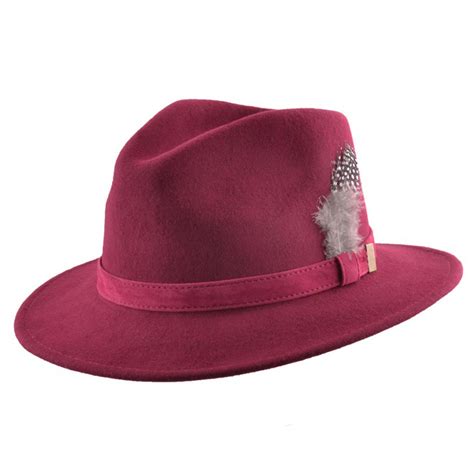 Mens Ladies 100 Wool Felt Crushable Fedora Trilby Hat Feather Black