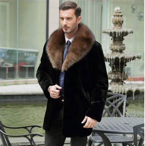 fashion business formal mink fur coat for men 2022 winter medium long faux fur jackets turn down