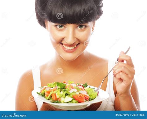 Young Happy Woman Eating Salad Stock Photo Image 33773090