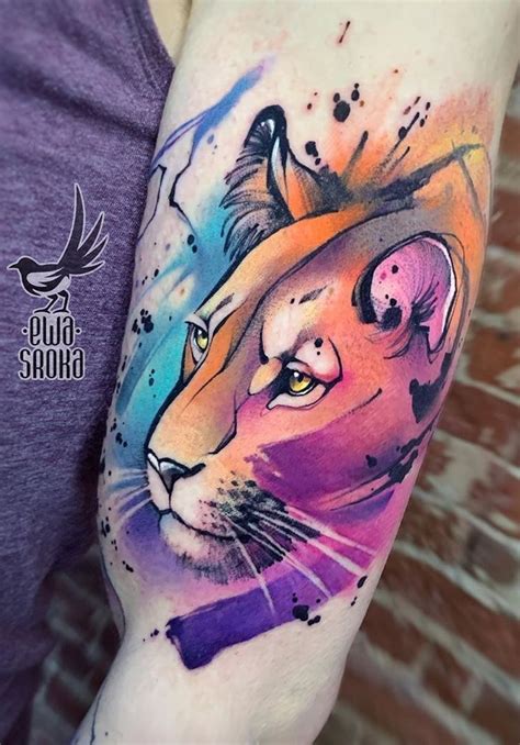 Watercolor Lioness Tattoo © Tattoo Artist Ewa Sroka Ewasrokatattoo