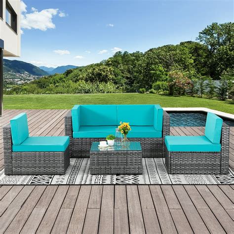 Jamfly 5pcs Blue Patio Conversation Set Outdoor Furniture Setslow Back
