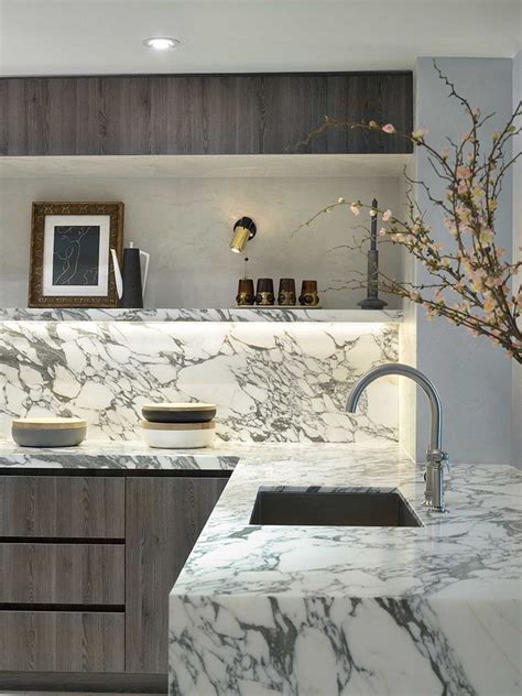 Bold Marble Veiny Marble Waterfall Countertops Countertop And