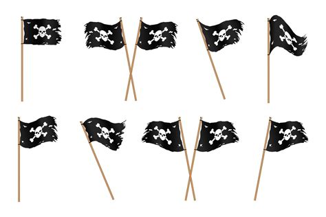 Ragged Black Pirate Flags With Skull And Crossbones 1266853 Vector Art
