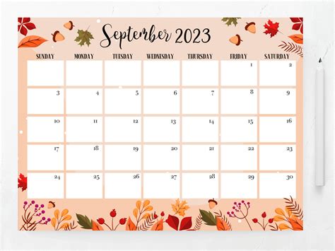 Editable September 2023 Calendar Printable Calendar Etsy Israel