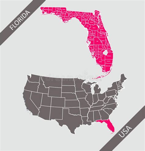 Condados De Florida Etiquetados En El Mapa De Estados Unidos