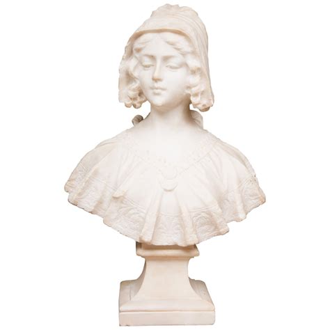 19th Century French Carved White Marble Bust Sculpture Of Young Beauty