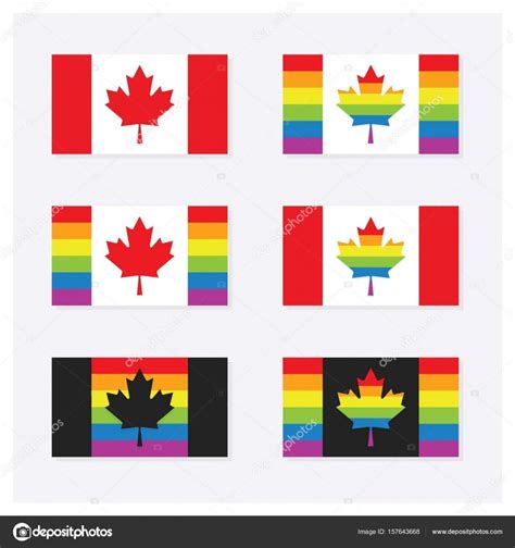 Canada Rainbow Pride Flags Set Icons With Shadow On Off White Background Stock Vector By