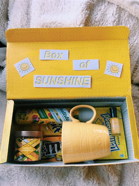 Gift box ideas for best friends birthday. #giftideas #boxofsunshine #yellow #gift #birthdayideas # ...
