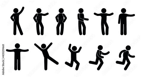 Stick Figure Pictogram Man Various Poses And Gestures Isolated Human