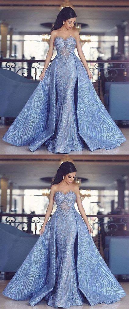 elegant sweetheart mermaid dress with detachable train blue evening dresses mermaid dresses
