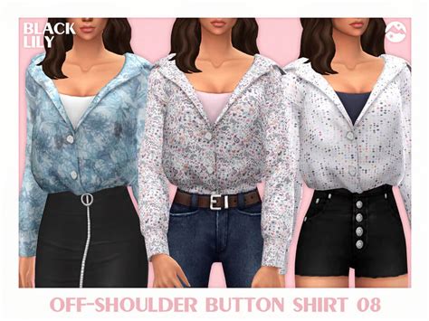 Off Shoulder Button Shirt 08 By Black Lily Best Sims Mods