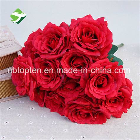 hot sale 12 head rose artificial flower bouquet china artificial flower and china artificial