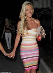 Towie S Frankie Essex Shows Off The Results Of Boot Camp In Multi Coloured Bandage Dress In