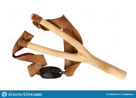 Homemade Primitive Weapon Slingshot Rubber Band On A Processed Wooden