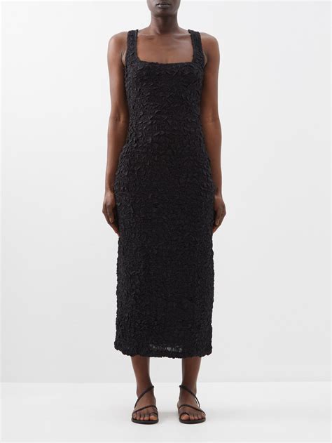 Black Sloan Square Neck Smocked Tencel Midi Dress Mara Hoffman MATCHESFASHION AU
