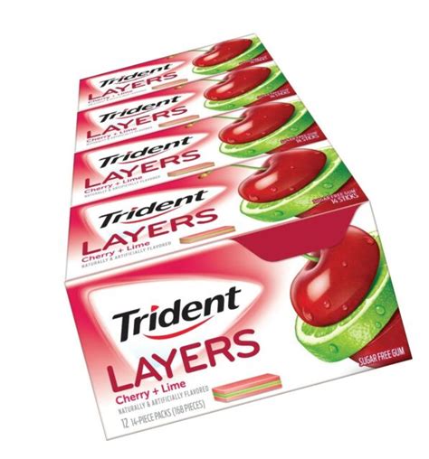 Trident Layers Gum Sweet Cherry And Island Lime 14 Count Pack Of 12