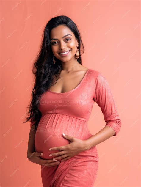 premium ai image portrait of a happy pregnant indian woman touching her belly