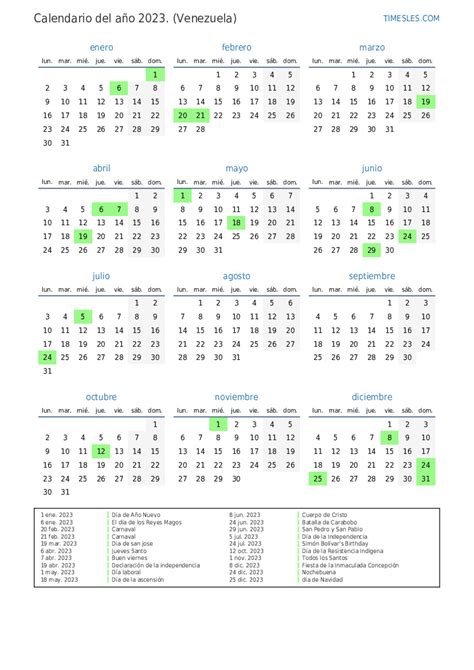 Calendario 2023 Con Días Festivos En Venezuela Imprimir Y Descargar